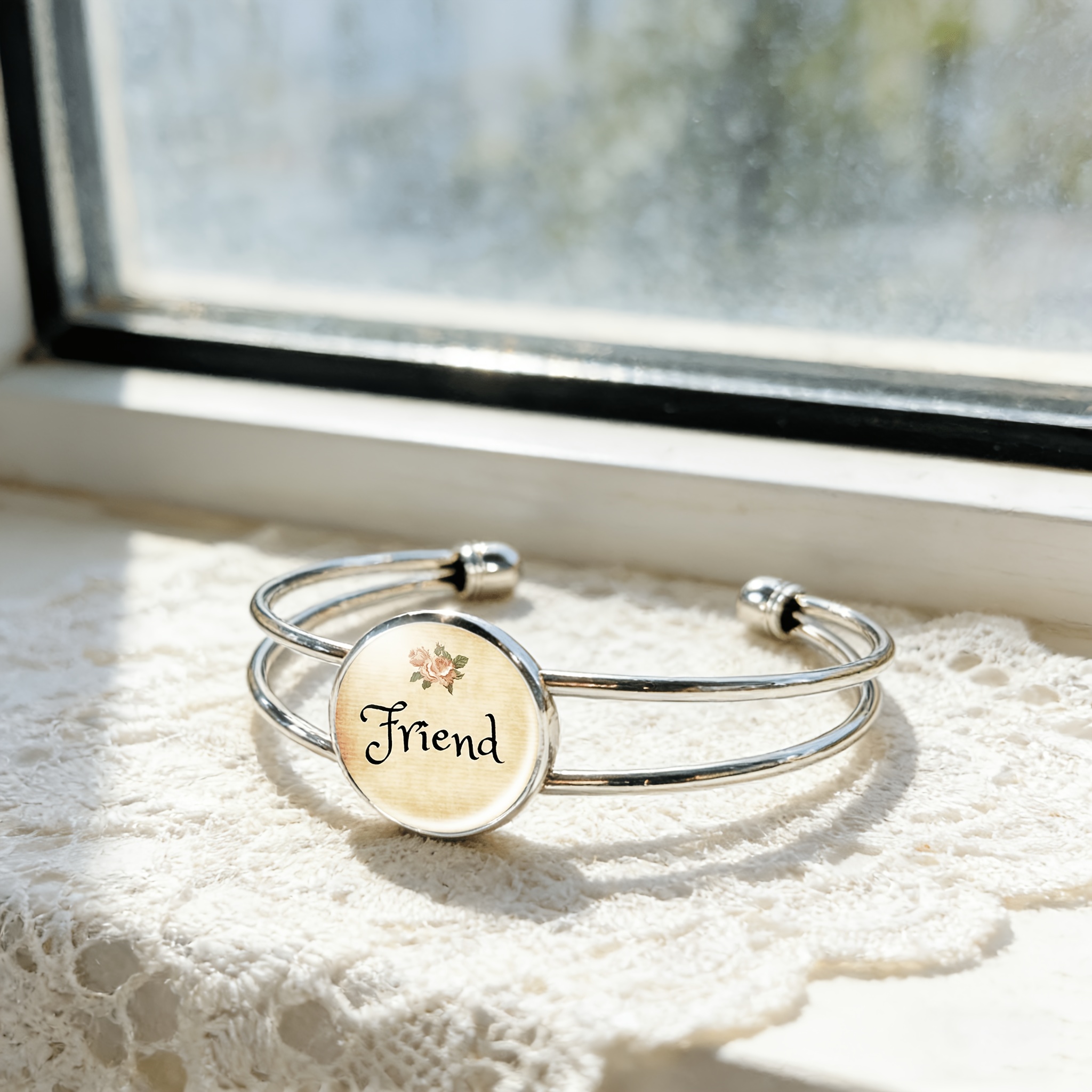 Women's Adjustable Open Bangle with Light Yellow Gemstone Inlay
